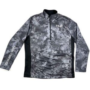 HUK Fishing Mens Size Medium 1/4 Zip Tidewater Fishing Shirt Gray Camo Pullover